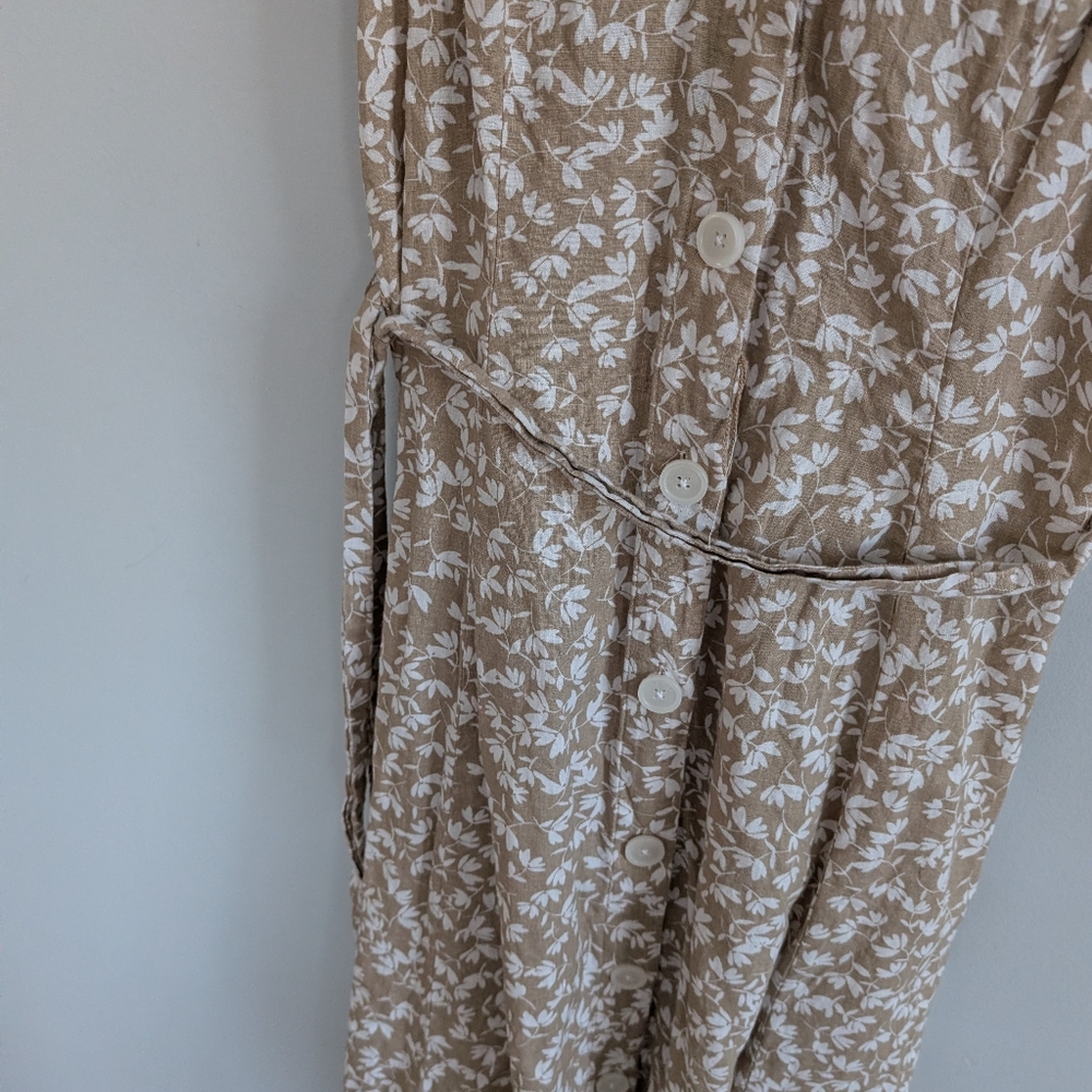 Women's Tommy Hilfiger 4 Dress Tan Floral Flutter Sleeve Midi Buttons - Picture 4 of 6